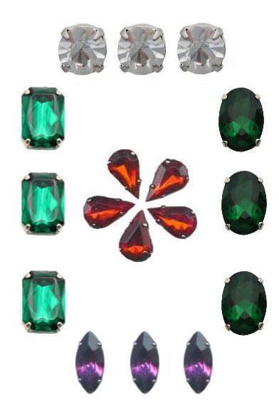 Strasssteine, Schmucksteine gefasst, Rund, Quadrad, Rechteck, Dreieck, Oval, Navette, Tropfen, Strass-Steine zum Nähen, Aufnähsteine, Glitzersteine, Glassteine, Bastelsteine