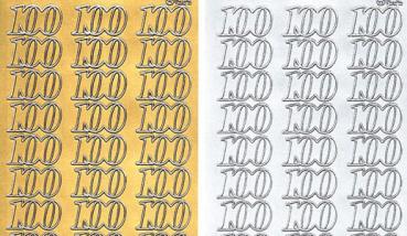 Preview: Konturensticker "Jubiläums Jahreszahlen 100" 2 Farben, 1 Blatt