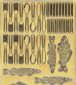 Preview: onturensticker Besteck/Fisch, Stickerbogen Blumen, Klebe Sticker, Konturen–Sticker, Ziersticker, Klebesticker, Foliensticker, Aufkleber, Bastelzubehör