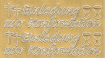 Konturensticker mit Schriftzug "Einladung zur Konfirmation" Farbe gold, 1 Bogen
