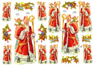 Glanzbilder, Weihnachtsmann, Nikolaus, Poesiealbum-Bilder, Oblaten, Deko- und Bastelartikel