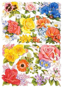 Glanzbilder, schöne Frühlingsblumen, Oblaten, Poesiealbum-Bilder, Bastelartikel