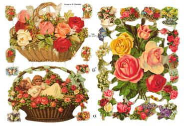 Glanzbilder, Romatische Blumenmotive, Poesiealbum-Bilder, Oblaten, Bastelartikel