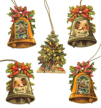 Glanzbilder, Geschenkeanhänger "Glocken" 8cmx6,5cm, 5 Stück