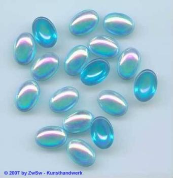 Cabochon / Muggelsteine "Oval" Farbe aquamarin/AB, Glas, 14mmx10mm, 5 Stück