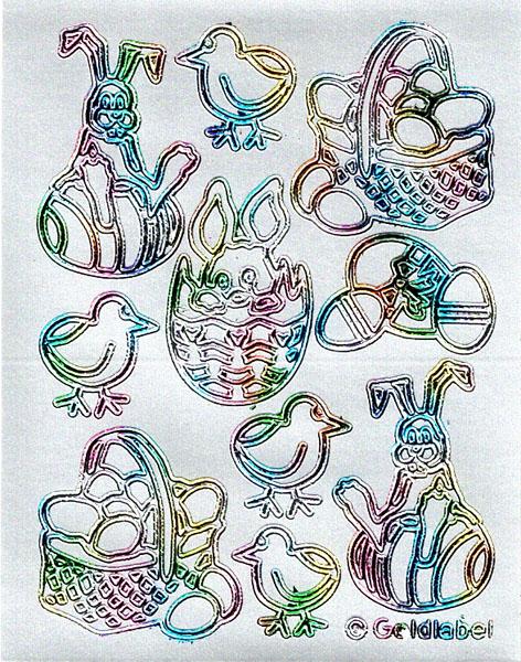 Konturensticker "Ostern", Stickerbogen Tiere, Klebe Sticker, Konturen–Sticker, Ziersticker, Klebesticker, Foliensticker, Aufkleber, Bastelzubehör, Bastelartikel