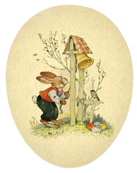 Pappeier, Papp-Ei "Hase läutet Glocke", Fülleier, Pappmache-Eier, Pappfüllei, Ostereier, Osterei, Osterdeko, Bastelartikel