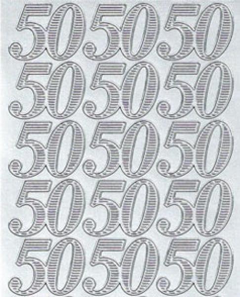 Konturensticker "Jubiläums Jahreszahlen 50" Farbe silber, 1 Blatt