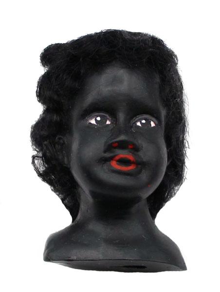 Wachskopf bemalt, Mohair-Haar, Wachskopf, Krippenfigurenkopf, Fatschenkindlkopf