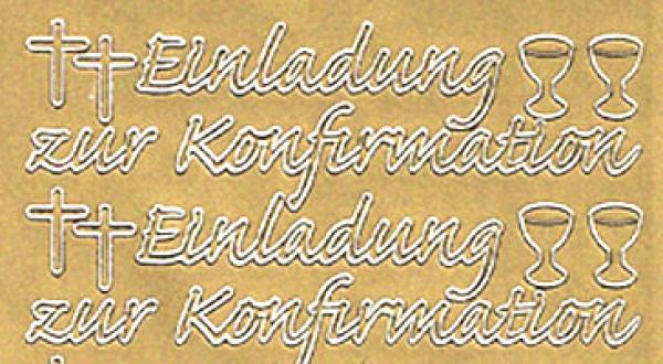Konturensticker mit Schriftzug "Einladung zur Konfirmation" Farbe gold, 1 Bogen
