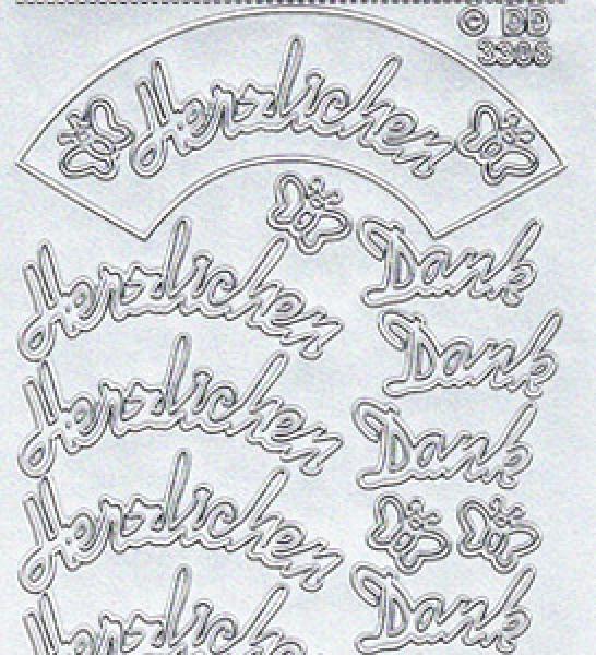 Konturensticker Schriftzug "Herzlichen Dank" Bastelsticker, Stickerbogen Schriftzug, Bastelsticker, Klebe Sticker, Konturen–Sticker, Ziersticker, Klebesticker, Foliensticker, Aufkleber, Bastelzubehör