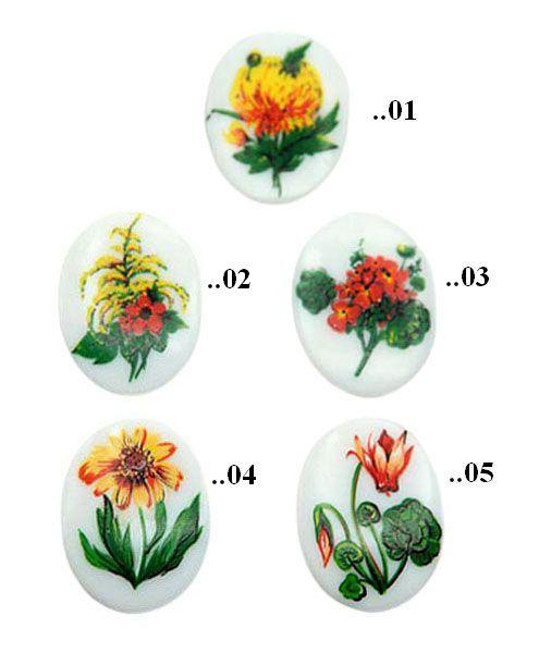 Cabochon, Oval, Wiesenblumen, Motivcabochon, Gemme, Kamee, Bastelartikel, Modeschmuck