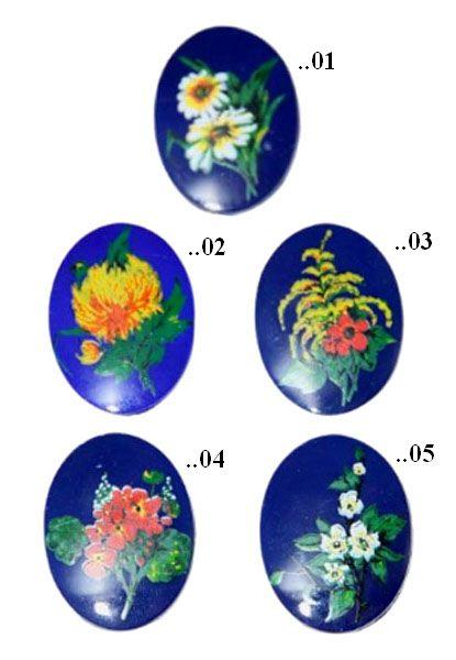 Glascabochon, Oval, Blumen, Motivcabochon, Gemme, Kamee, Bastelartikel, Modeschmuck