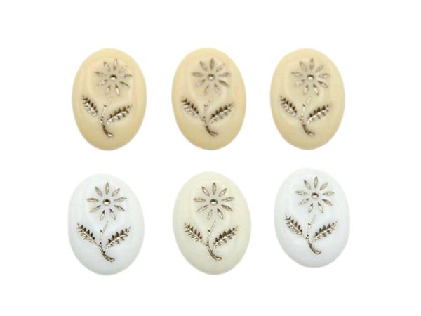 Cabochon, Blumen Mix Creme, Motivcabochon, Glas Cabochon, Bastelartikel, Retro Schmuck Herstellung