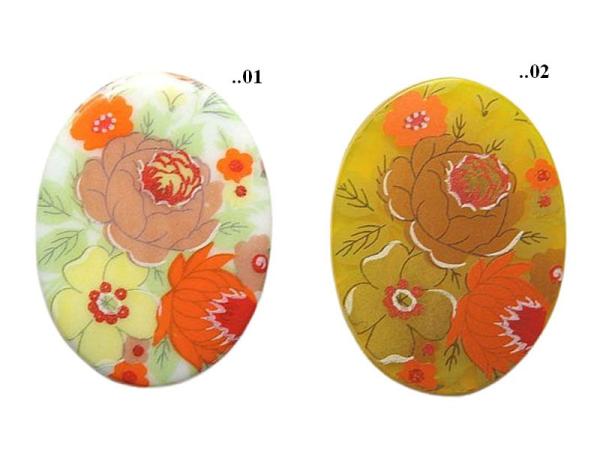 Cabochon, Oval, Motive, Sommerblumen 1970 Stil, Motivcabochon, Bastelartikel, Retro Schmuck Herstellung