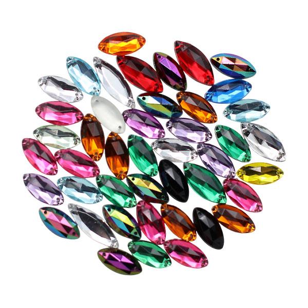 Strasssteine Mix, Navette, Acrylsteine farbig, Schmucksteine bunt, zum Aufnähen, Bastelsteine, Bastelmaterial