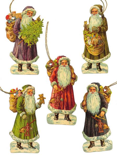 Glanzbilder, Geschenkeanhänger Weihnachtsmänner