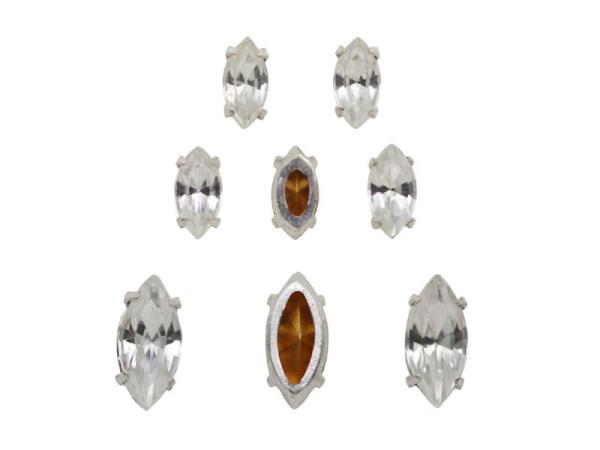 Schmuckstein Navette gefasst, Acryl Strasssteine, Aufnähsteine, Glitzerstein, Bastelsteine, Strasssteine, Strass-Steine zum Aufnähen