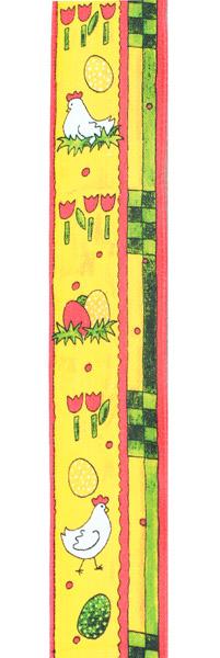 Geschenkband, Ostermotiv Huhn bunt, Dekoband, Motivband, Schleifenband, Dekorationsband, Zierbänder, Floristikbänder, Bastelbänder