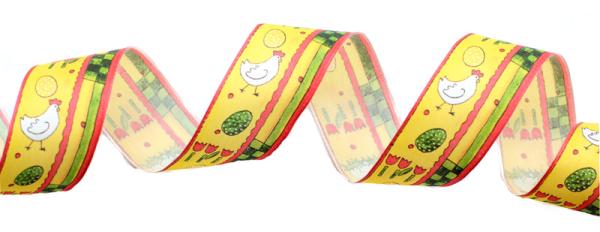 Geschenkband, Ostermotiv Huhn bunt, Dekoband, Motivband, Schleifenband, Dekorationsband, Zierbänder, Floristikbänder, Bastelbänder