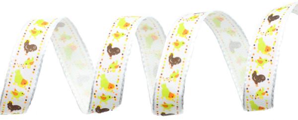 Ripsband, Geschenkband, Ostermotiv Hühnerfamilie, Dekoband, Motivband, Schleifenband, Dekorationsband, Zierbänder, Floristikbänder, Bastelbänder