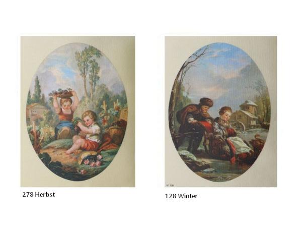 Seidenbild lose, Seidenbild "4 Jahreszeiten", Seidenbild, Seidenbild oval bombiert, Klosterarbeiten Zubehör, Vintage Seidenbilder Barock Motive, Seidenbild bedruckt, Seidenstoff bedruckt, Deko-Seidenbild, Bastelartikel, Handarbeiten