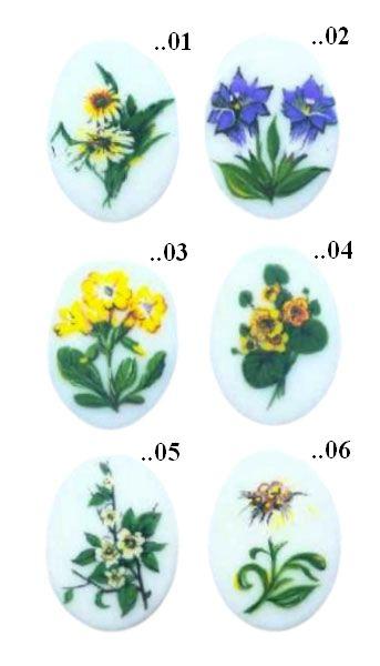 Cabochon, Oval, Schlichte Blumen, Motivcabochon, Gemme, Kamee, Bastelartikel, Modeschmuck